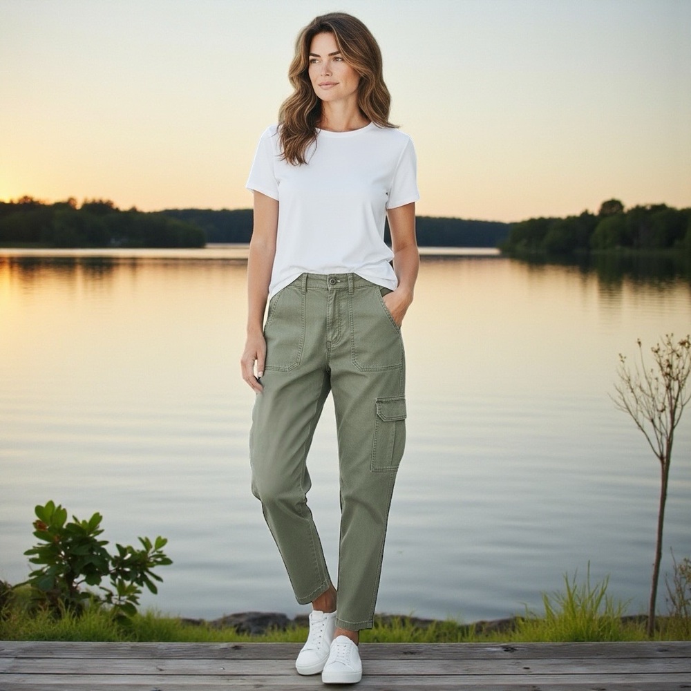 Madewell Sage Green Cargo Jeans Straight Leg Pants Sz 28 - Picture 3 of 17